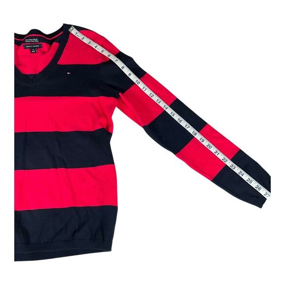 Tommy Hilfiger Pima Cotton Blend Size Medium Pink & Blue V-Neck Sweater Preppy - Picture 8 of 10